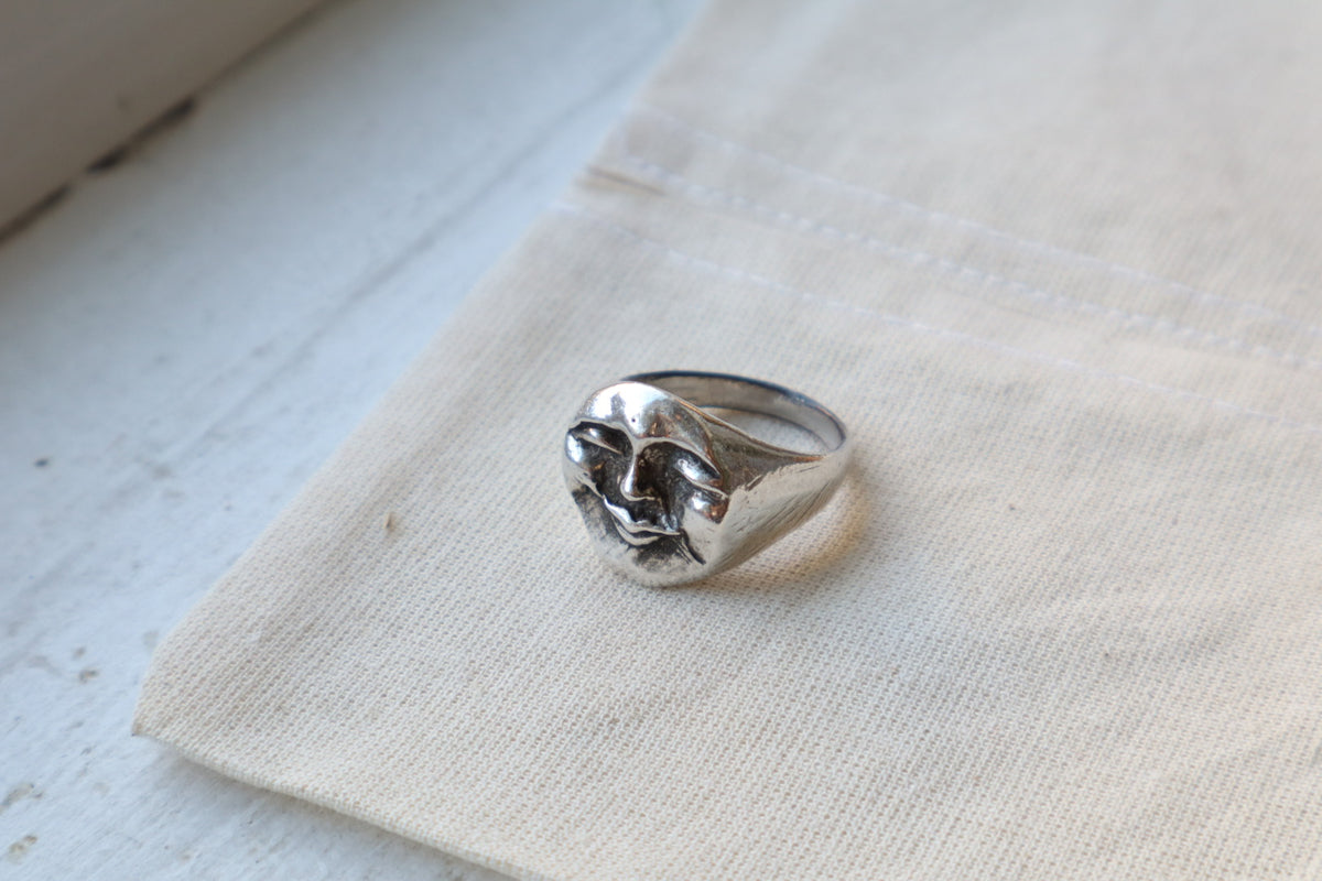 Moon face signet - recycled sterling silver