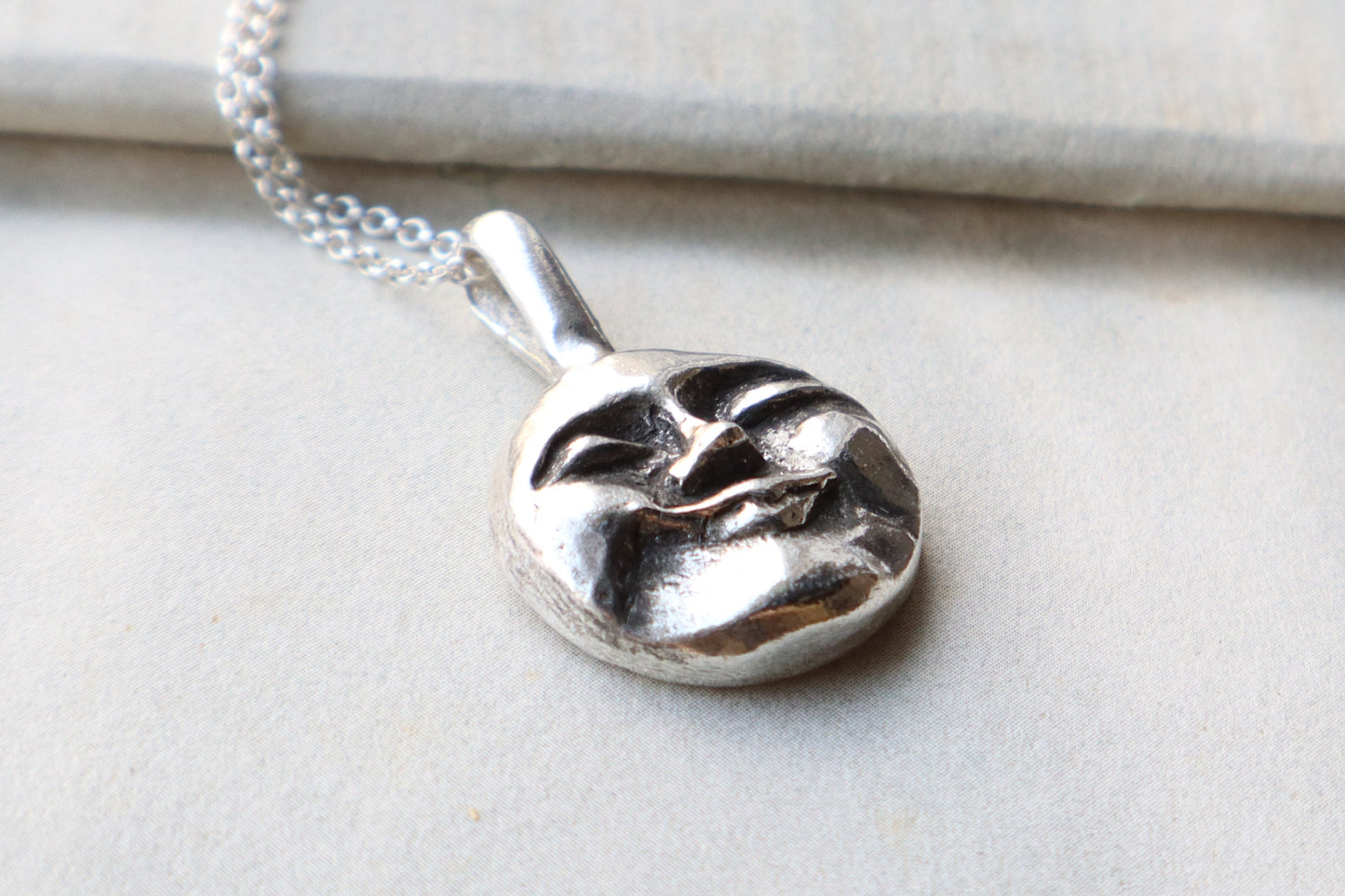 Moon face talisman necklace in Sterling silver