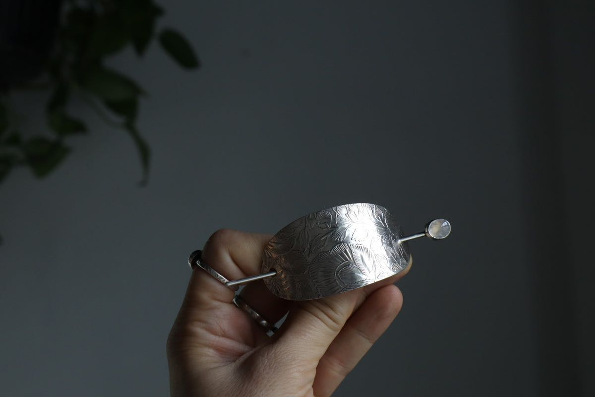 One of a kind Folk hair slide - sterling silver