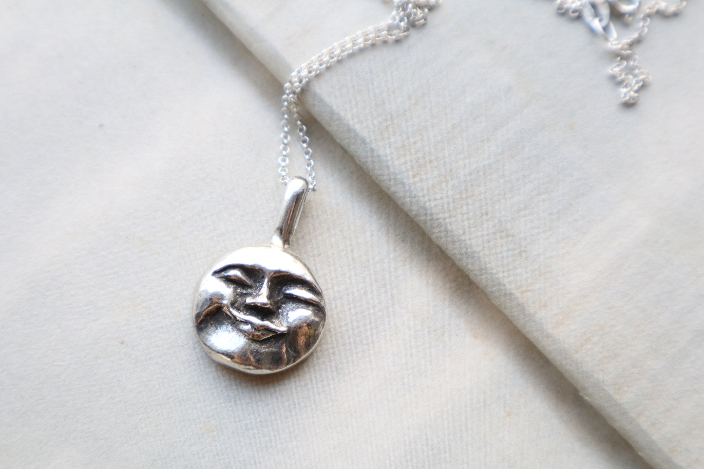 Moon face talisman necklace in Sterling silver