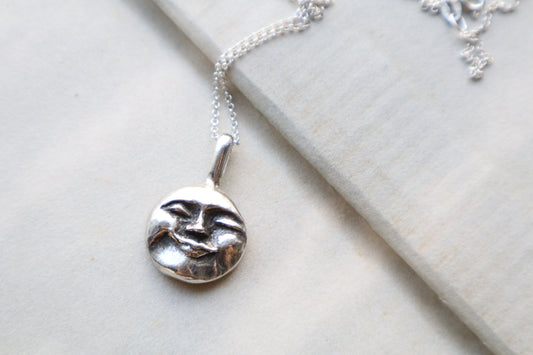 Moon face talisman necklace - Sterling silver