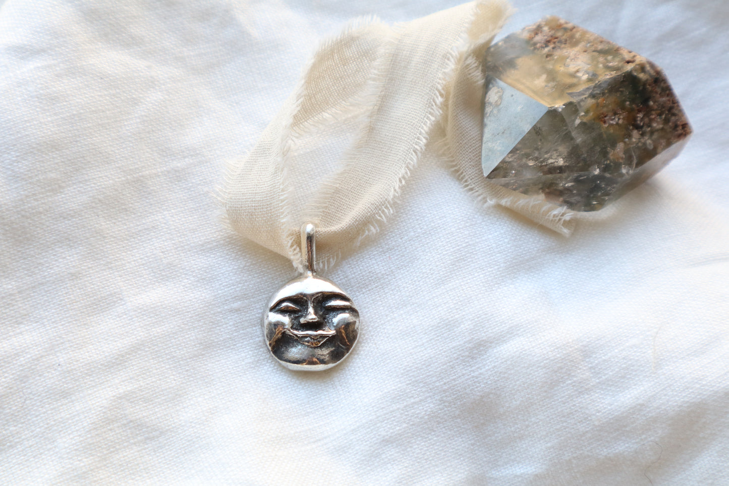 Moon face talisman necklace in Sterling silver