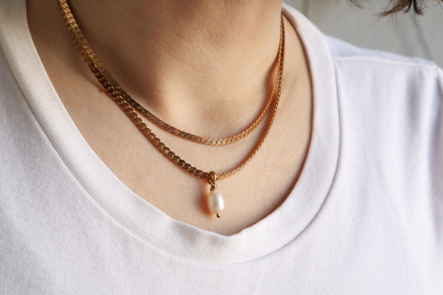 Bud pearl layered necklace