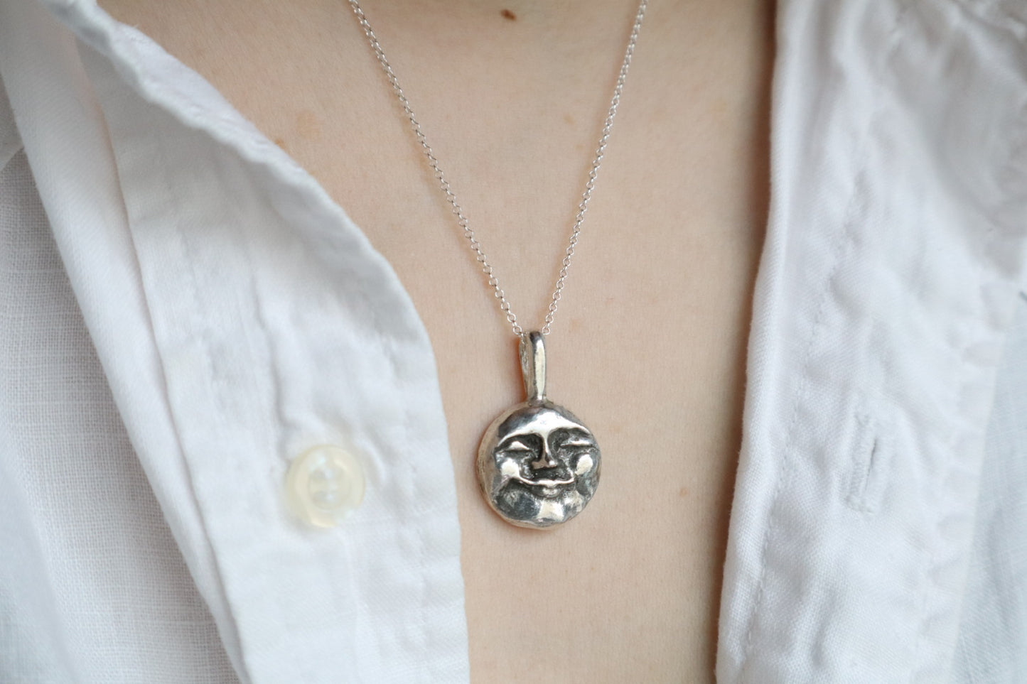 Moon face talisman necklace in Sterling silver